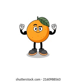 Mascot cartoon of orange fruit posing with muscle , character design