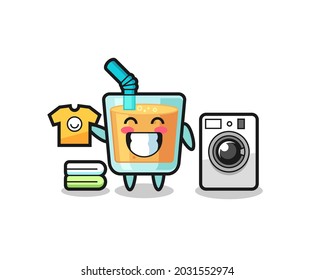 Mascot cartoon of orange juice with washing machine , cute style design for t shirt, sticker, logo element