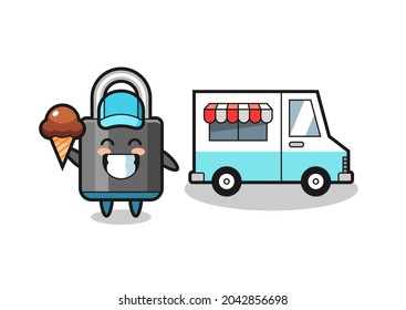 Mascot cartoon of padlock with ice cream truck , cute style design for t shirt, sticker, logo element