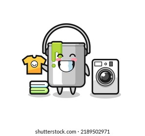 Mascot Cartoon Of Paint Tin With Washing Machine , Cute Style Design For T Shirt, Sticker, Logo Element