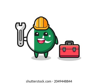 Mascot cartoon of pakistan flag as a mechanic , cute design