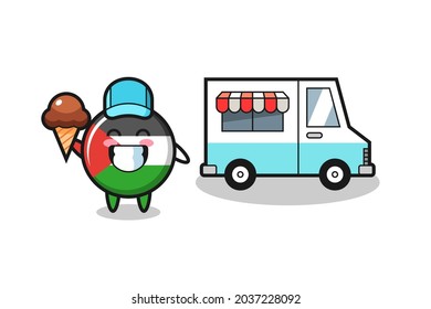 Mascot cartoon of palestine flag badge with ice cream truck , cute style design for t shirt, sticker, logo element