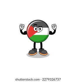 Mascot cartoon of palestine flag posing with muscle , character design