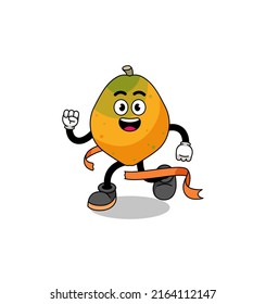 Mascot cartoon of papaya fruit running on finish line , character design