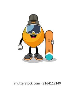 Mascot cartoon of papaya fruit snowboard player , character design