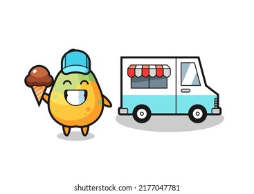 Mascot cartoon of papaya with ice cream truck , cute style design for t shirt, sticker, logo element
