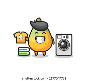 Mascot cartoon of papaya with washing machine , cute style design for t shirt, sticker, logo element