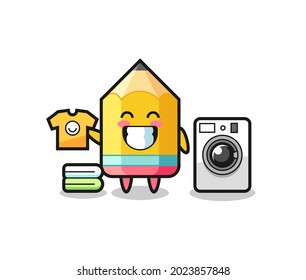 Mascot cartoon of pencil with washing machine , cute style design for t shirt, sticker, logo element