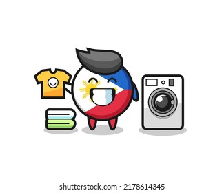 Mascot cartoon of philippines flag badge with washing machine , cute style design for t shirt, sticker, logo element