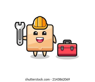 Mascot cartoon of pizza box as a mechanic , cute design