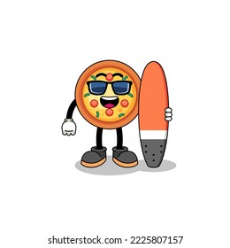 Mascot cartoon of pizza as a surfer , character design