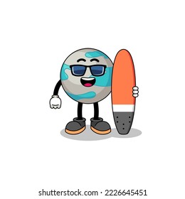 Mascot cartoon of planet as a surfer , character design