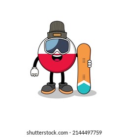 Mascot cartoon of poland flag snowboard player , character design