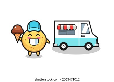 Mascot cartoon of potato chip with ice cream truck , cute design