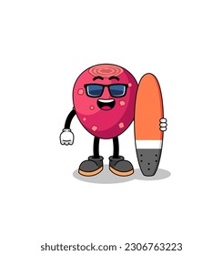 Mascot cartoon of prickly pear as a surfer , character design