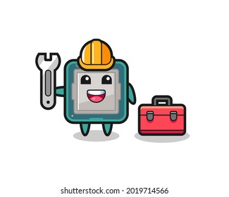 Mascot cartoon of processor as a mechanic , cute style design for t shirt, sticker, logo element