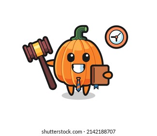 Mascot cartoon of pumpkin as a judge , cute design
