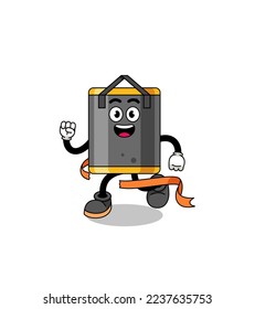 Mascot cartoon of punching bag running on finish line , character design