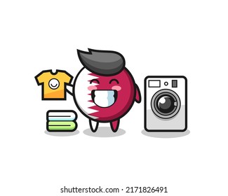 Mascot cartoon of qatar flag badge with washing machine , cute style design for t shirt, sticker, logo element