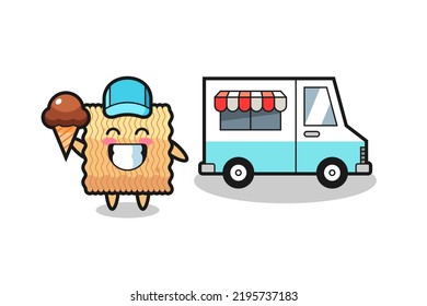 Mascot Cartoon Of Raw Instant Noodle With Ice Cream Truck , Cute Style Design For T Shirt, Sticker, Logo Element