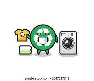 Mascot cartoon of recycling with washing machine , cute design