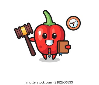 Mascot cartoon of red bell pepper as a judge