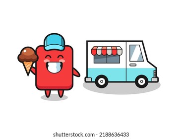 Mascot cartoon of red card with ice cream truck , cute style design for t shirt, sticker, logo element