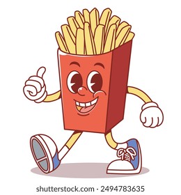 mascot cartoon retro vintage rubber hose fast food french fries. Suitable for logo, sticker, t-shirt