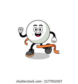 Mascot cartoon of rice ball running on finish line , character design