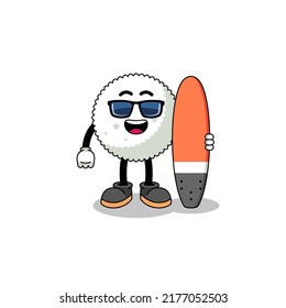 Mascot cartoon of rice ball as a surfer , character design