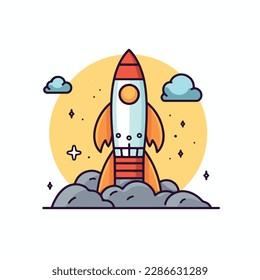 Mascot cartoon of rocket space astronaut. 2d character vector illustration in isolated background