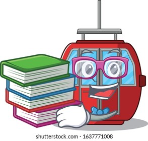 mascot cartoon of ropeway studying with book