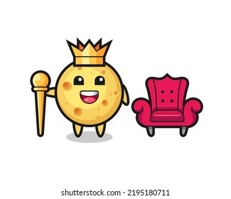 Mascot cartoon of round cheese as a king , cute style design for t shirt, sticker, logo element