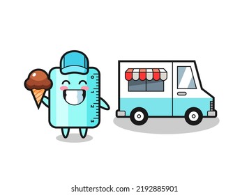 Mascot cartoon of ruller with ice cream truck , cute style design for t shirt, sticker, logo element