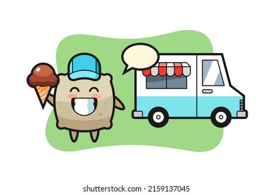 Mascot cartoon of sack with ice cream truck , cute style design for t shirt, sticker, logo element