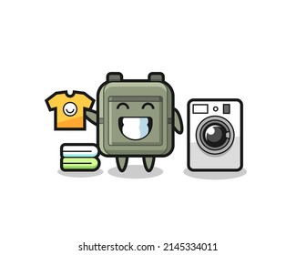 Mascot cartoon of school bag with washing machine , cute design
