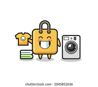 Mascot cartoon of shopping bag with washing machine , cute style design for t shirt, sticker, logo element