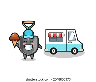 Mascot cartoon of shovel with ice cream truck , cute design