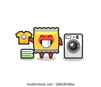 Mascot cartoon of snack with washing machine , cute style design for t shirt, sticker, logo element