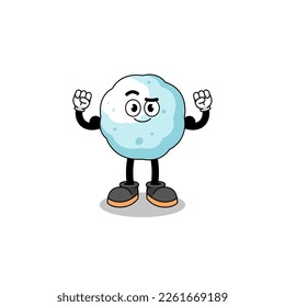 Mascot cartoon of snowball posing with muscle , character design