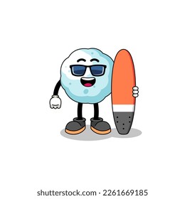 Mascot cartoon of snowball as a surfer , character design