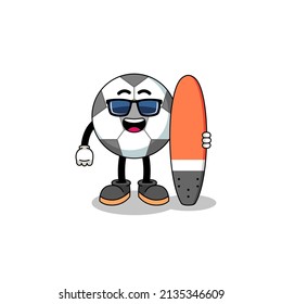 Mascot cartoon of soccer ball as a surfer , character design