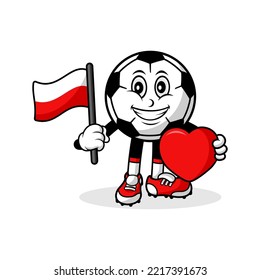 Mascot cartoon soccer love polandia flag design illustration