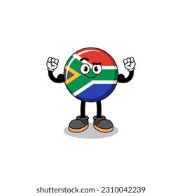 Mascot cartoon of south africa flag posing with muscle , character design