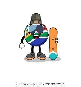 Mascot cartoon of south africa flag snowboard player , character design