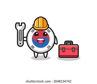 Mascot cartoon of south korea flag as a mechanic , cute design