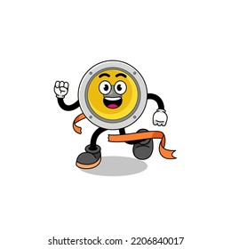 Mascot cartoon of speaker running on finish line , character design