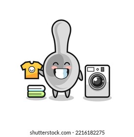 Mascot cartoon of spoon with washing machine , cute design