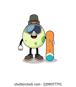 Mascot cartoon of spotted egg snowboard player , character design
