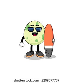 Mascot cartoon of spotted egg as a surfer , character design